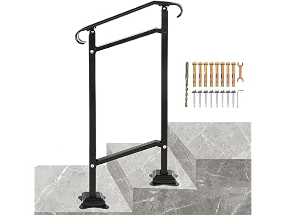 Outdoor Stair Railing, Fit 1 or 2 Steps Wrought