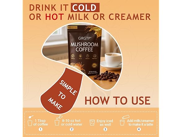 GRGTP Mushroom Coffee with 6 Adaptogens