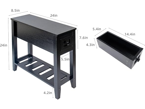 LUSUOWLZ Narrow End Table 2Pk Black