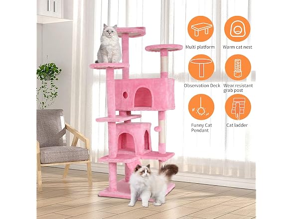 BestPet | 54" Cat Tree Tower | Pink | Sturdy