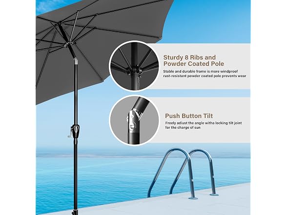 HealSmart 9ft Patio Umbrella Grey