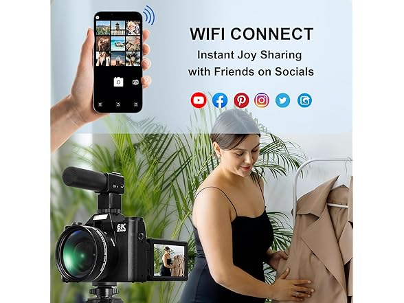 Yatao Digital Cameras for Photography and Vlogging, 6K 64MP Flip Screen, Dual Lens, Microphone for Video, 64GB TF Card, Compact Photo WiFi Camera for YouTube Kit Travel, Beginners (Black) (Open Box)
