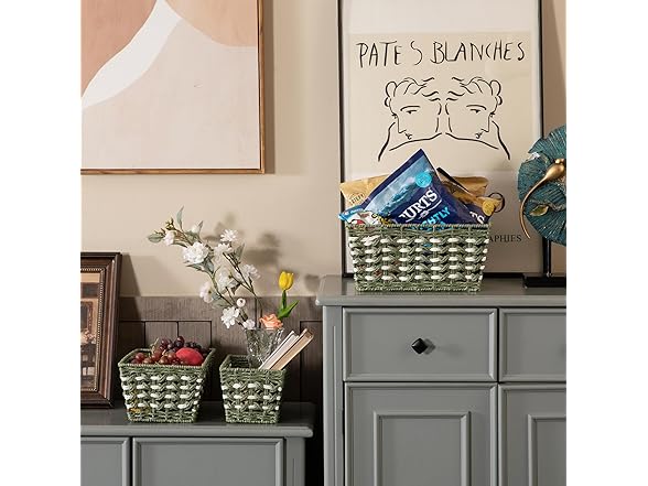 OIAHOMY Wicker Storage Baskets, Green & White