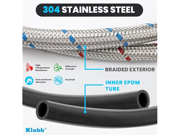 Klabb 32-Inch Stainless Steel Braided Faucet Supply Line