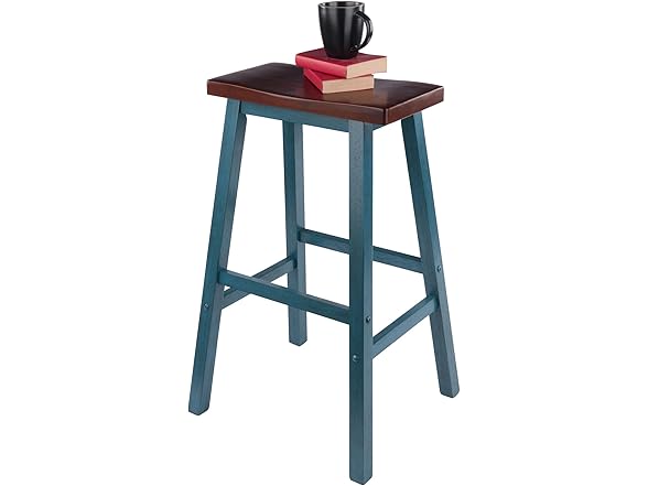 Winsome Satori Saddle Seat 29In Bar Stool Rustic Teal and Walnut