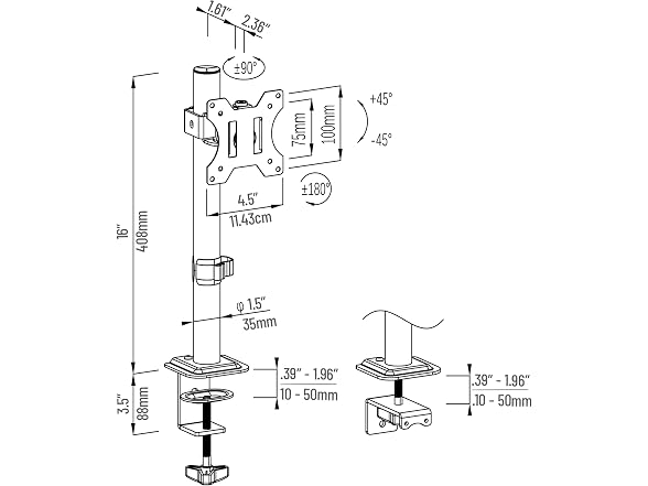 Mind Reader Single Monitor Desk Mount for 13"-32" Screens