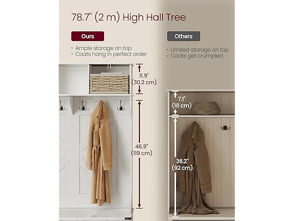 VASAGLE Wide Hall Tree with Bench and Shoe Storage