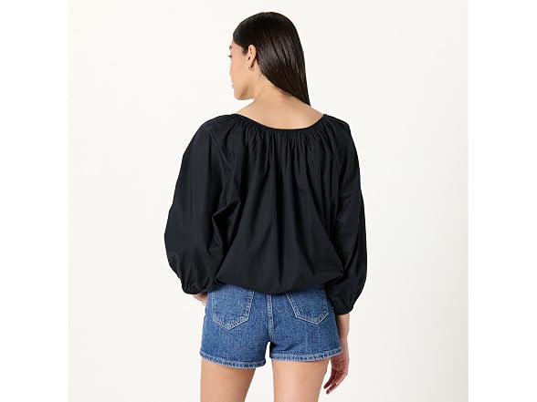 The Drop Women Shirred Neck Cotton Bubble Hem Top