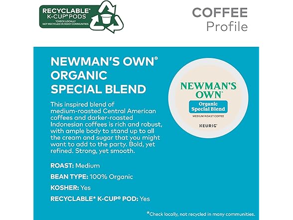 96CT Newman's Own Organics Special Blend K-Cups
