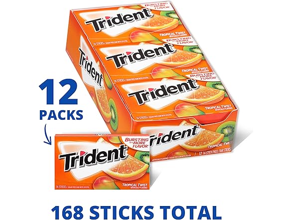 Trident Trident Tropical Twist Gum, 14pc, 12pk