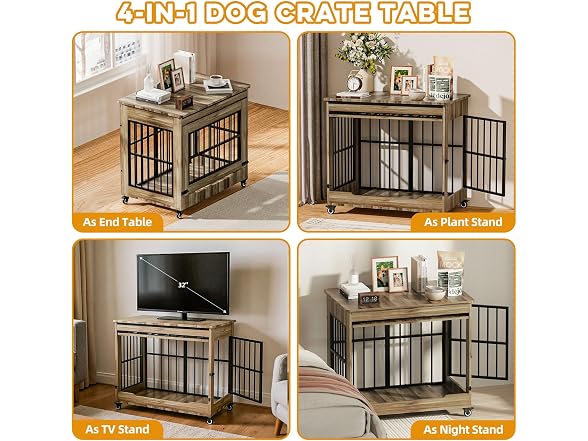 32" Dog Crate Furniture, Double Door Wooden Indoor Dog Kennel Furniture