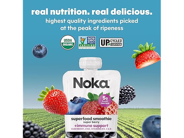 (6PK) Noka Organic Superfood Fruit Smoothie Pouches