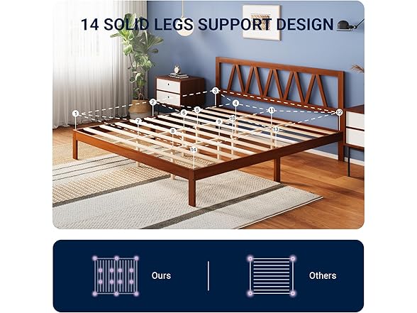 Avenco Solid Wood Platform Bed Frame with Headboard