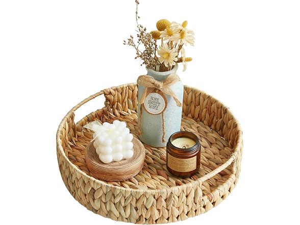 Suptinwear Handwoven Water Hyacinth Rectangular Tray with Handles