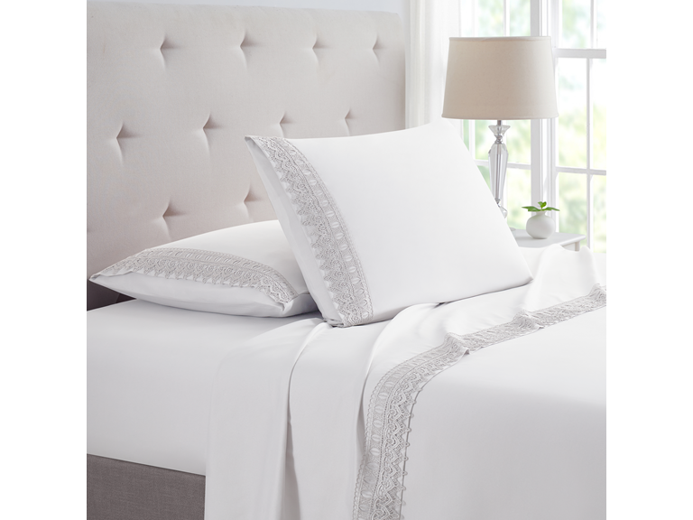 Bamboo Comfort Lace Crochet Embroidery 4 Piece Sheet Set
