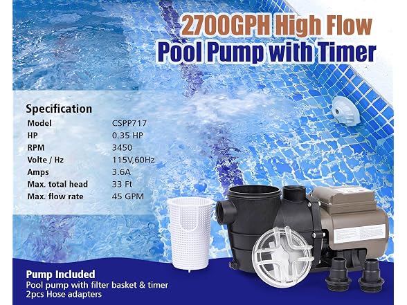 CIPU Pool Pump w/Timer 2700GPH 115V