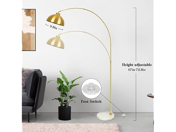 GoBright Contemporary Gold 73" Arc Floor Lamp with Dome Shade