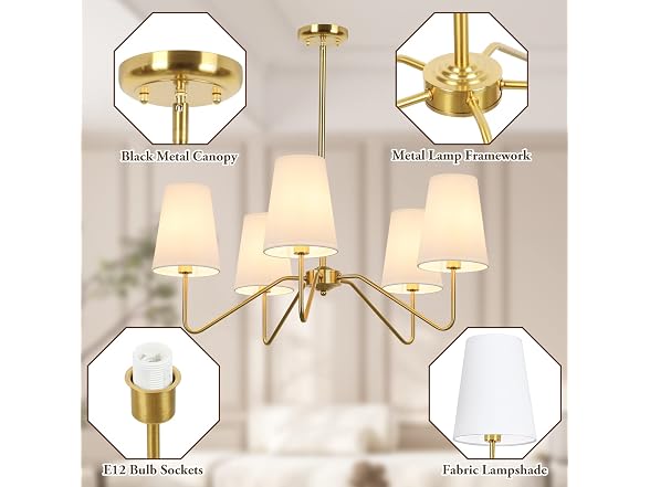 Bosceos 5-Light Gold Chandelier