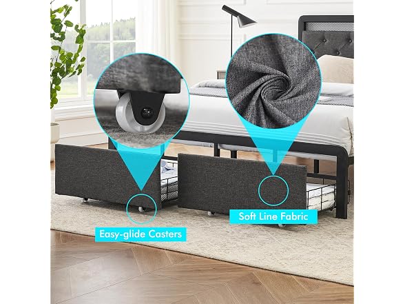 Queen Bed Frame w/ 2 Drawers, LED Light