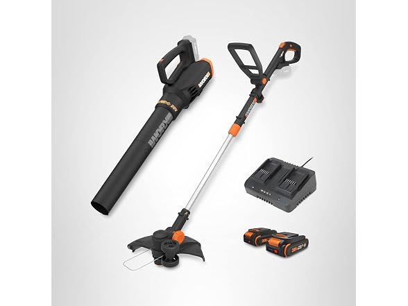 Worx 20V 12" Cordless String Trimmer & Leaf Blower Combo, 2 Batteries & Charger