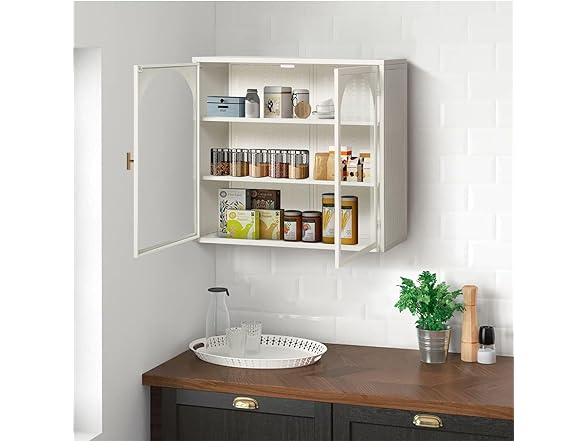 SPOFLYINN 27.56" Glass Door Wall Cabinet