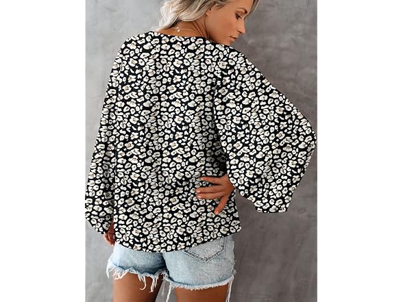 Qearal Women (M) Blouse V Neck Fashion Puff Shirts