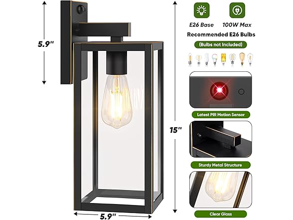 BesLowe 15" Motion Sensor Wall Light 2Pk