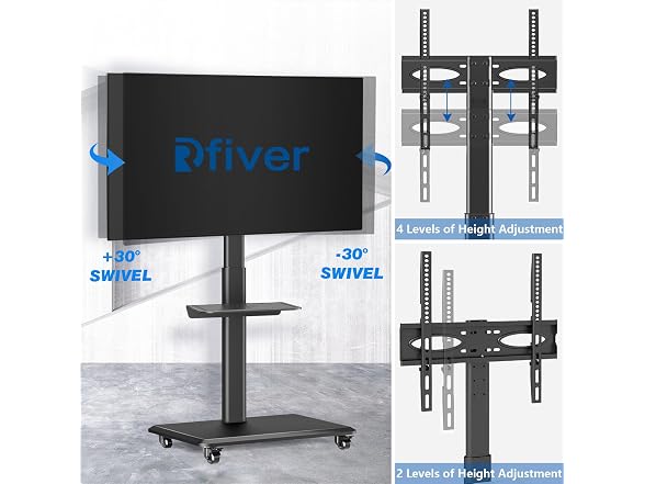 Rfiver Mobile TV Cart Rolling TV Stand
