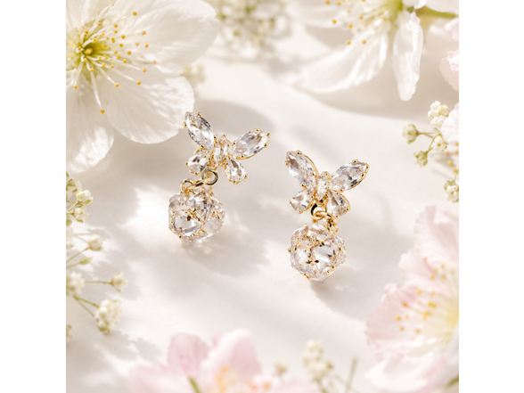 18K Gold Butterfly CZ Drop Earrings