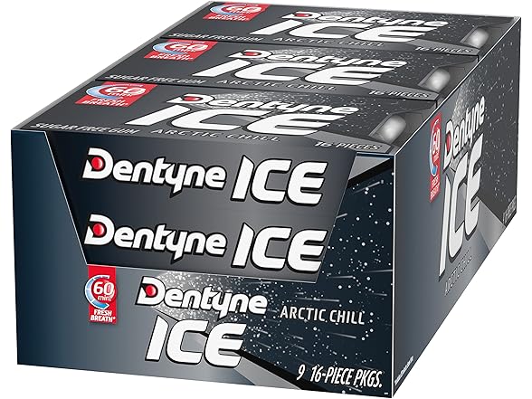 Dentyne Ice Arctic Chill Sugar Free Gum, 9 Packs of 16 Pieces (144 Total Pieces)