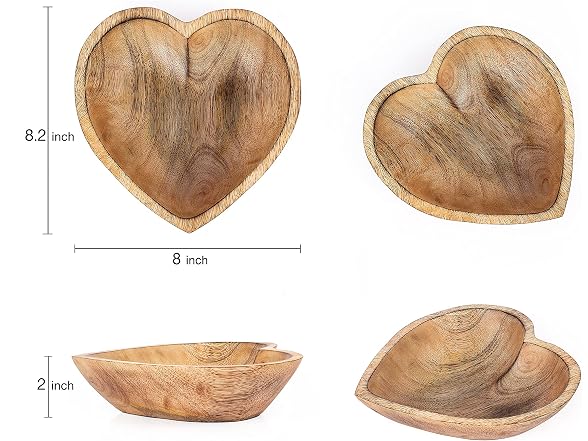 WitnyStore Heart Shaped Wood Bowl 8" Brown Hand