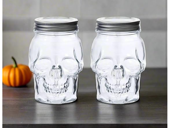 Skull Mason Jar Glass Container Set (16oz)
