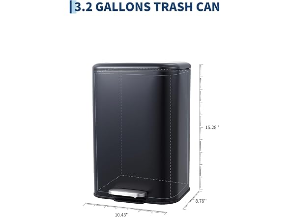 PrecisionAuto 3.2 Gallon / 12L Stainless Steel Trash Can Black