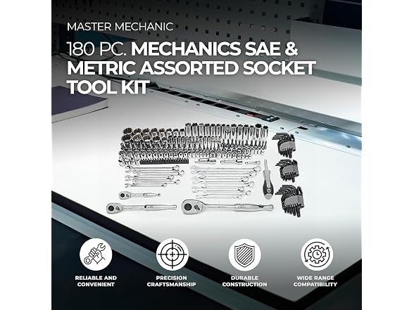 Master Mechanic 180 Piece Mechanics SAE and Metric