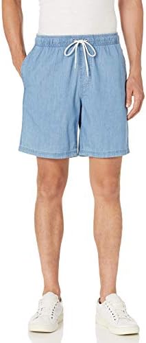 Amazon Essentials Men's 8" Inseam Relaxed-Fit Drawstring Walk Short (Available in Plus Size), Light Wash Chambray, X-Small