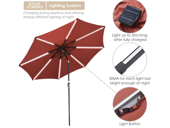 Yescom 9 FT Solar LED Patio Umbrella Outdoor