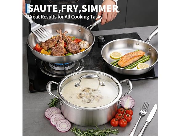 11 Piece 3-Ply Stainless Steel Pots and Pans Set