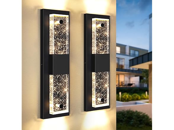 BesLowe 16" Outdoor Lights w/ Crystal Bubble Glass, 2 Pk