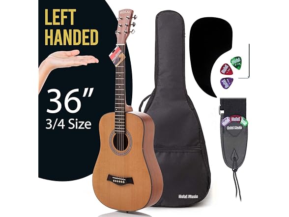 Hola! Music LEFT Handed 36in Acoustic Guitar Bundle