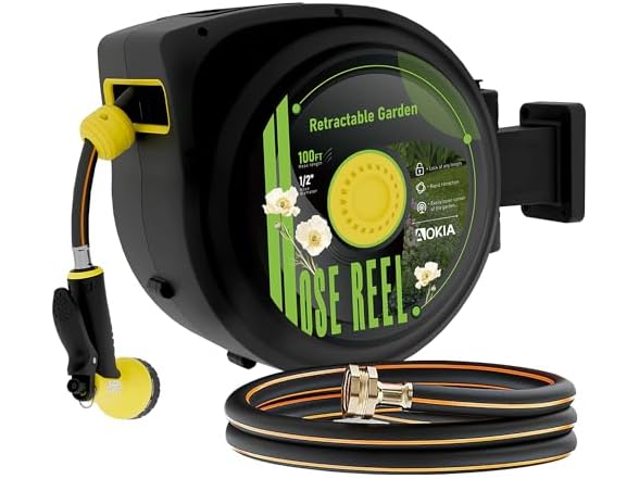 Aokia Retractable Garden Hose Reel, 100 ft