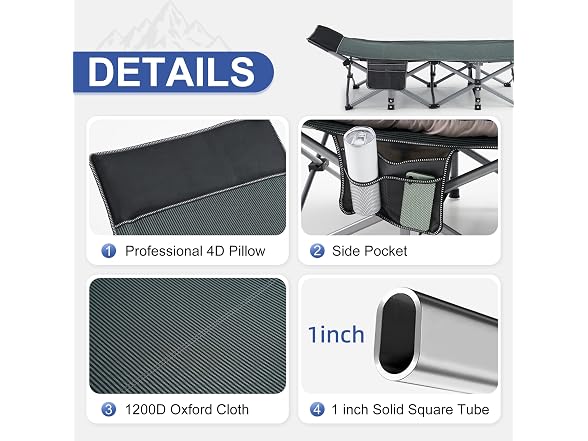 Fragess Camping Cot with Cushion Pillow