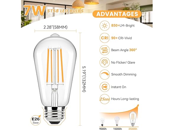 Brightever Warm Light Bulbs 60 Watt Equivalent, 6PK