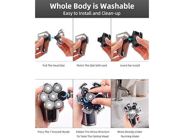 Head Shavers for Bald Men,7D Detachable Electric Bald Head Shaver