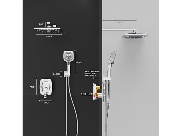 ELLO&ALLO Bathroom Shower Faucet Set Mixing Kit Chrome
