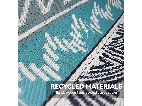 STRICKLANDHOME Outdoor Rug, Blue & Grey
