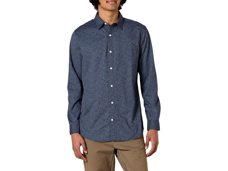 Amazon Essentials Men's Long-Sleeve Slim-Fit Stretch Poplin Shirt, Navy Purple Floral, X-Large