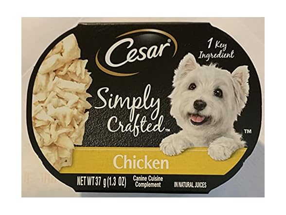 Cesar Wet Dog Food Simply Crafted Adult Wet Dog Food Cuisine Complement, Chicken, 1.3 Oz. Tub, 2.7500014849999999 Oz