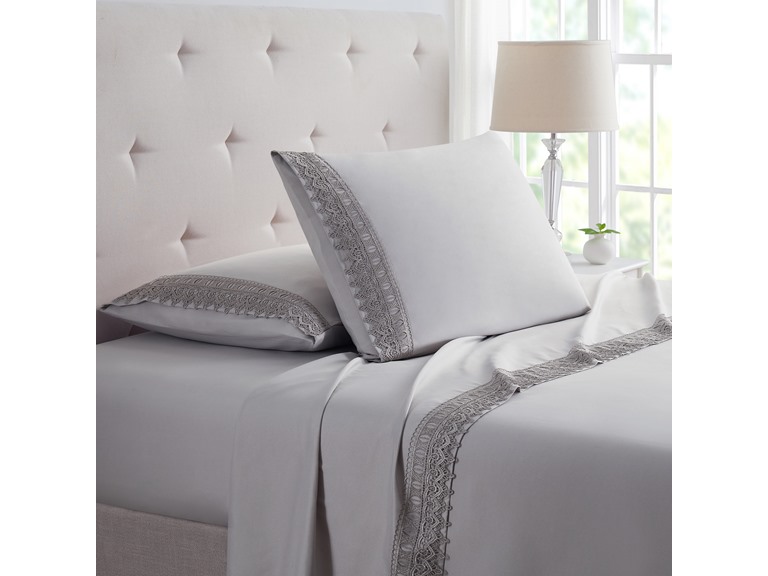 Bamboo Comfort Lace Crochet Embroidery 4 Piece Sheet Set