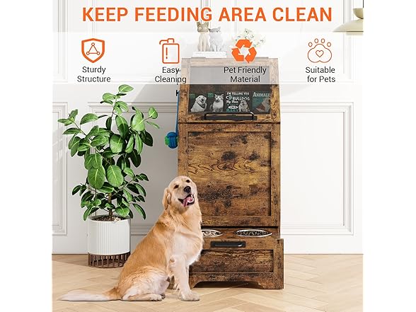 Top Opening Dog Feeding Station, Wooden Storage