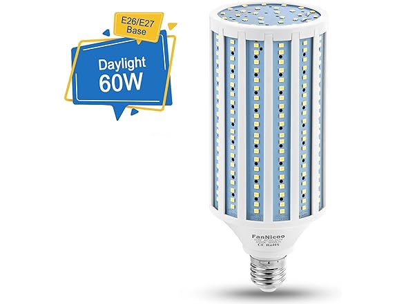 FanNicoo E26 LED Corn Light Bulb 500W Equivalent 60W
